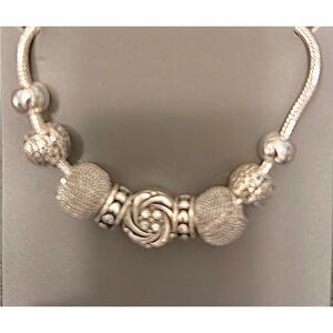 Silver Charm Beaded Bracelet | Pandora Style Adjustable Snake Chain